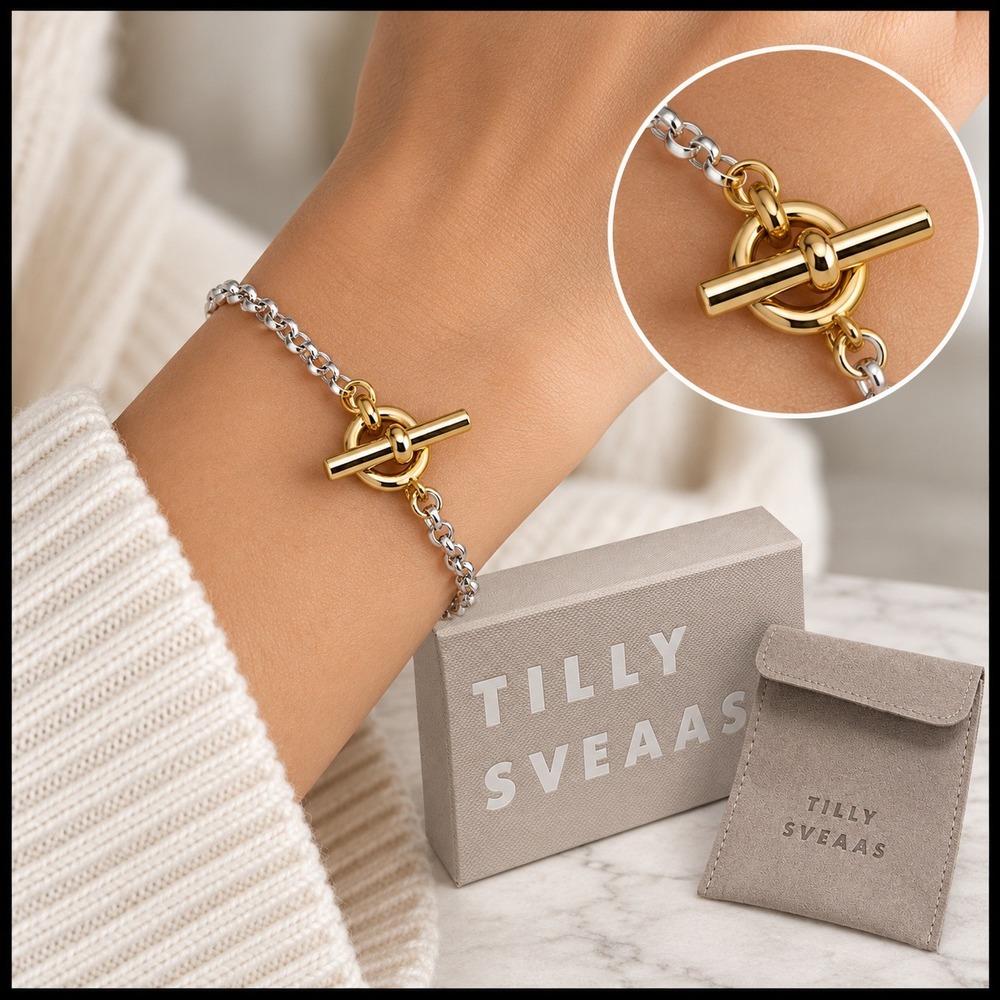 Tilly Sveaas Mixed Metal Sterling Silver Gold Plated T-Bar Toggle Bracelet 7in